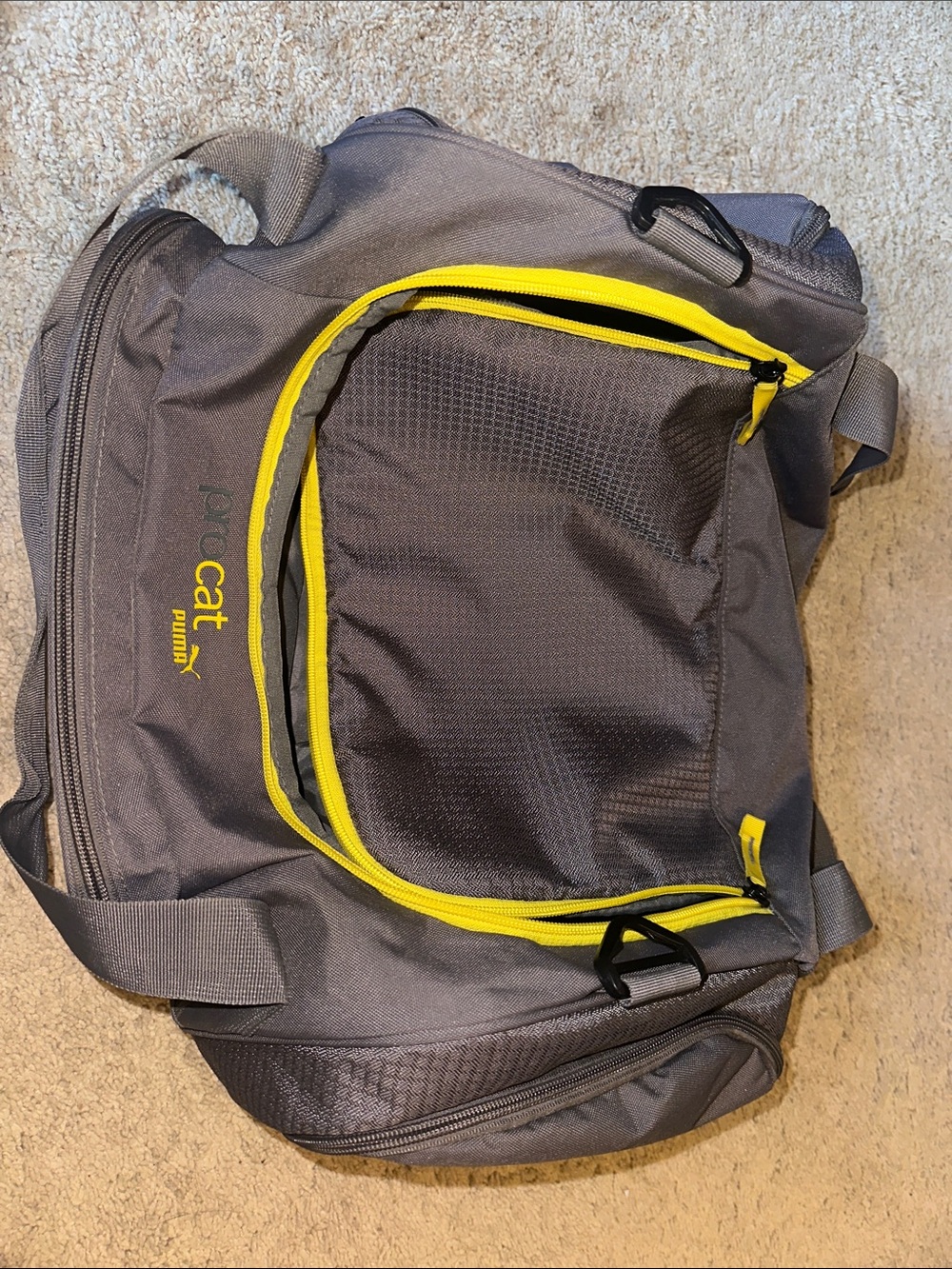 Puma Gray Duffel Bag with Yellow Accents